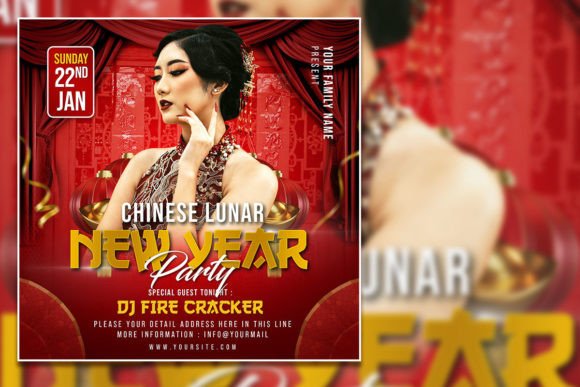 Chinese New Year Party Square Flyer